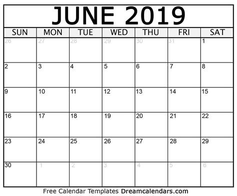Free Printable June 2019 Calendar